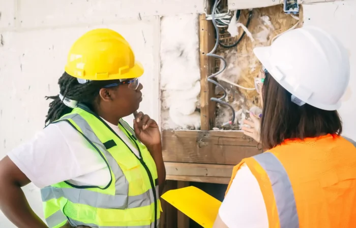 Profesionales realizando una inspección técnica del estado de conservación de un edificio